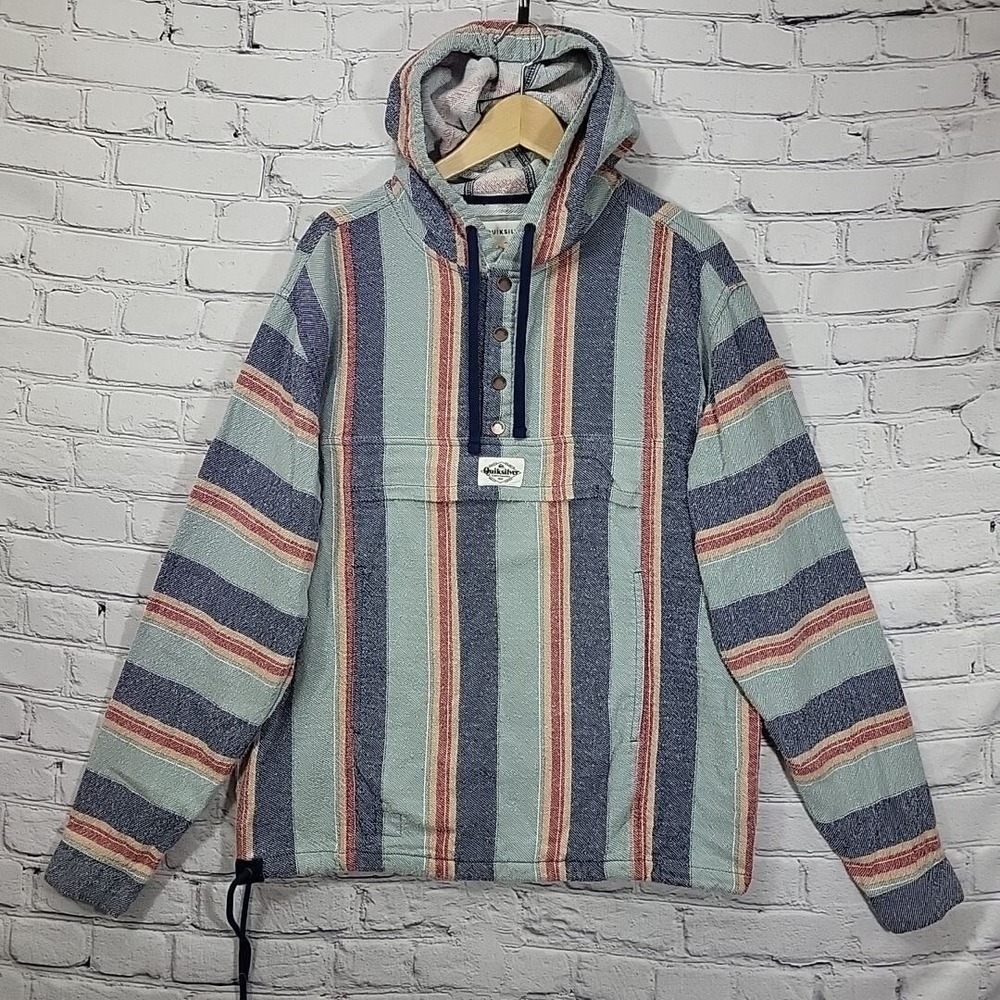Quiksilver Mens Striped Pullover Hoodie Sweater M -‎ Blue Red & White
